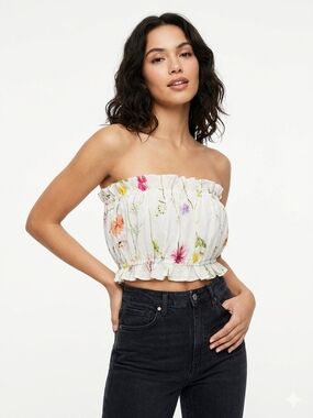 #44 Nwt H&M floralwhitebandeauWhiteflower tubetop L P2p17 L(FRONT)9in L(Back)6in